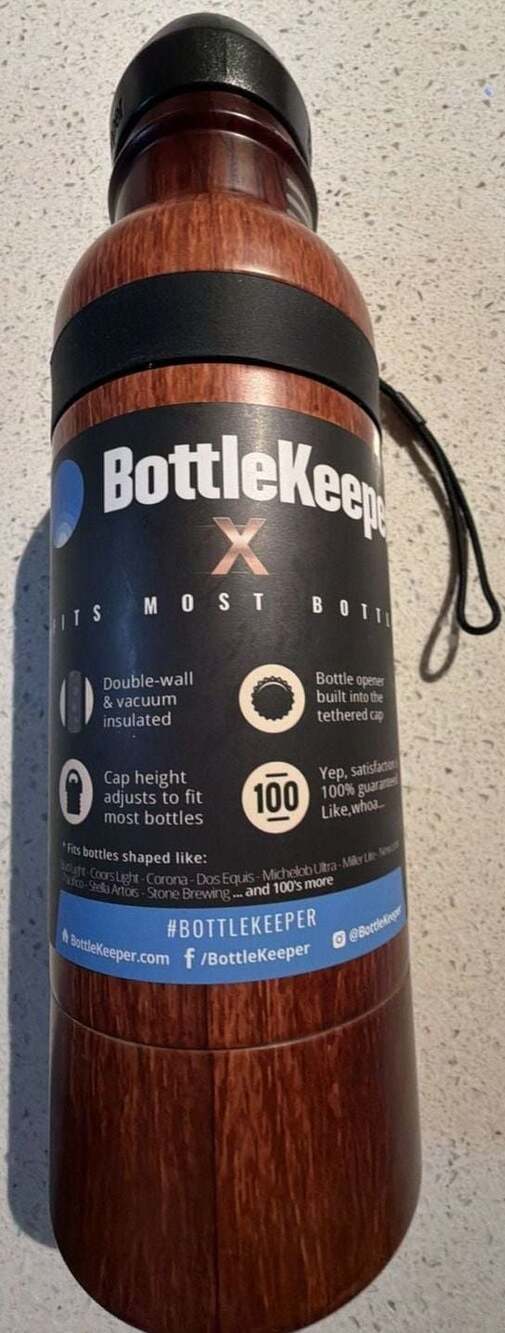 BottleKeeper X Wood Grain Insulated Beer Bottle Holder Fits Most Bottles New